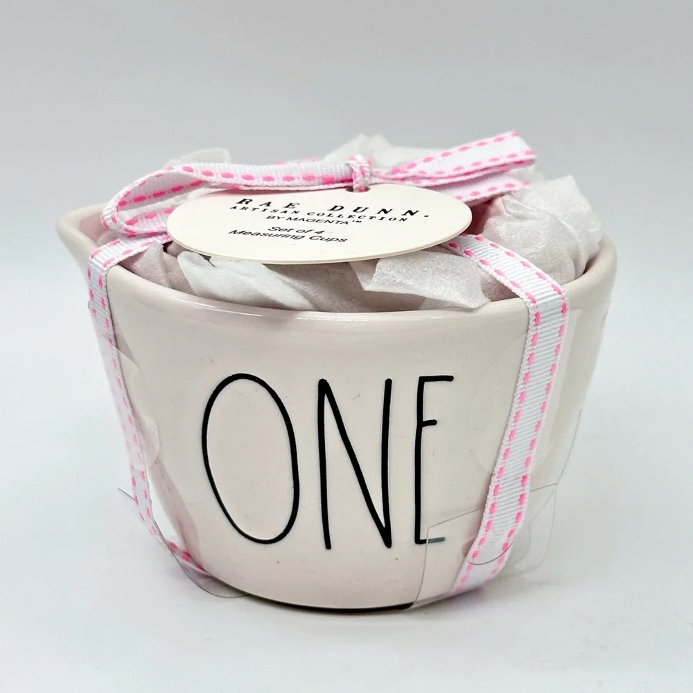 Rae Dunn ONE HALF THIRD QUARTER Ceramic Measuring Sets - pink interior